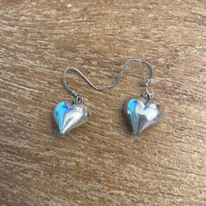 Puffed Silver Heart Earrings